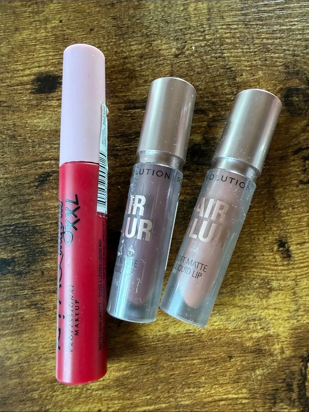 Makeup Revolution Liquid Lip Trio — Red, Mauve, Pink-Nude Shades